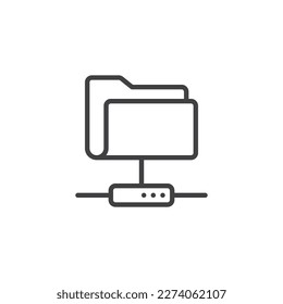 Network folder line icon. linear style sign for mobile concept and web design. Document folder connection outline vector icon. Symbol, logo illustration. Vector graphics