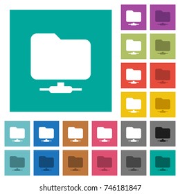 Network folder multi colored flat icons on plain square backgrounds. Included white and darker icon variations for hover or active effects.