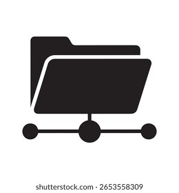 Ícone de compartilhamento de pasta de rede para colaboração de dados corporativos gerenciamento de arquivos e armazenamento de documentos em um servidor conectado para trabalho em equipe organização vetor ícone de glifo sólido