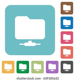 Network folder white flat icons on color rounded square backgrounds