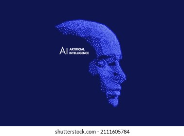 Network forming AI human face. Technology and robotics concept. Anonymous social masking. Cyber crime and cyber security vector illustration. 