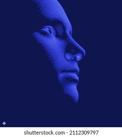 Network forming AI human face. Technology and robotics concept. Anonymous social masking. Cyber crime and cyber security vector illustration. 