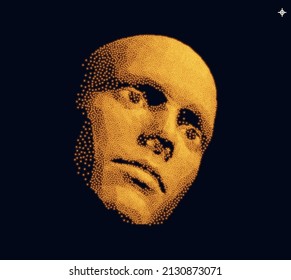 Netzwerk, das menschliches Gesicht AI bildet. Technologie und Robotik-Konzept. Anonyme soziale Maske. Cyberkriminalität und Cybersicherheit, Vektorgrafik. 