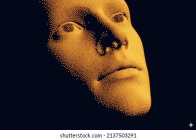 Network forming AI human face. Technology and robotics concept. Anonymous social masking. Cyber crime and cyber security vector illustration. 