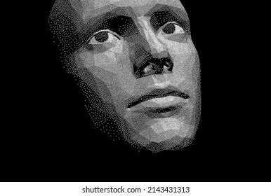 Network forming AI human face. Technology and robotics concept. Anonymous social masking. Cyber crime and cyber security vector illustration. 
