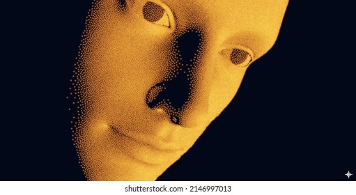 Network forming AI human face. Technology and robotics concept. Anonymous social masking. Cyber crime and cyber security vector illustration. 