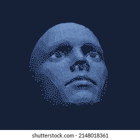 Red formando rostro humano de IA. Concepto de tecnología y robótica. Enmascaramiento social anónimo. Ciberdelincuencia e ilustración vectorial de la seguridad cibernética. 