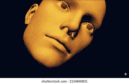 Network forming AI human face. Technology and robotics concept. Anonymous social masking. Cyber crime and cyber security vector illustration. 