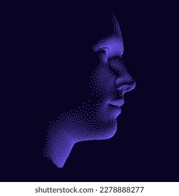 Network forming AI human face. Technology and robotics concept. Anonymous social masking. Cyber crime and cyber security vector illustration. 