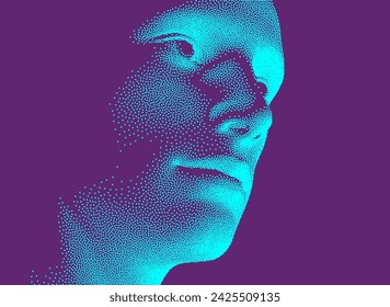 Network forming AI human face. Technology and robotics concept. Anonymous social masking. Cyber crime and cyber security vector illustration.
