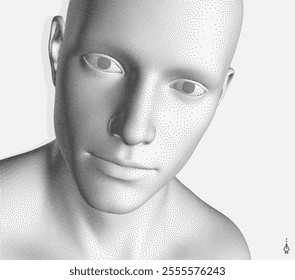Network forming AI human face. Technology and robotics concept. Anonymous social masking. Cyber crime and cyber security vector illustration.