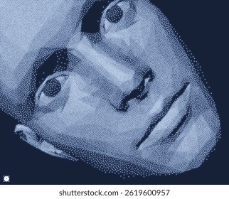 Network forming AI human face. Technology and robotics concept. Anonymous social masking. Cyber crime and cyber security vector illustration.