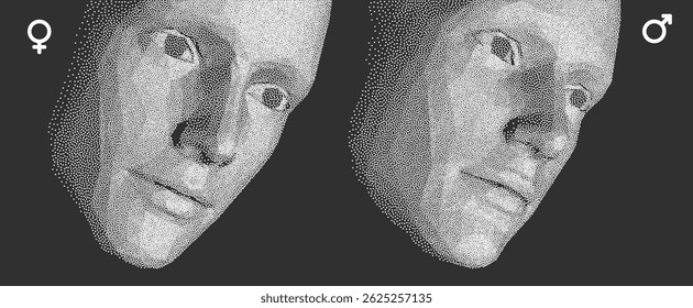 Netzwerk bildet KI menschliches Gesicht. Technologie und Robotik-Konzept. Anonyme soziale Maskierung. Vektorgrafik zu Cyberkriminalität und Cybersicherheit. 