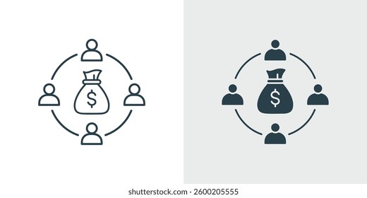 Network Fundraising Icon Vector Illustration. Symbol of peer-to-peer lending, community finance, decentralized funding, or shared investment Outline and Filled style
