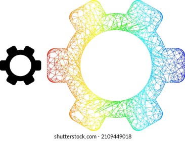 Network gearwheel framework icon with spectral gradient. Vibrant carcass network gearwheel icon. Flat carcass created from gearwheel pictogram and crossing lines.