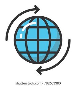 A Network Glob With Circular Arrows, Global Ecology Concept, Flat Icon