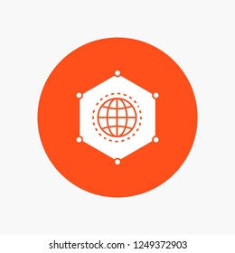 Network, Global, data, Connection, Business White Glyph Icon in Circle. Vector Button illustration