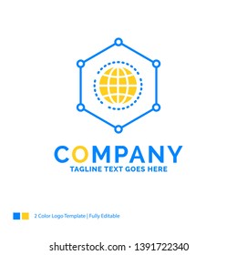Network, Global, data, Connection, Business Blue Yellow Business Logo template. Creative Design Template Place for Tagline.