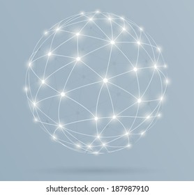 Network, global digital connections with glowing lines 