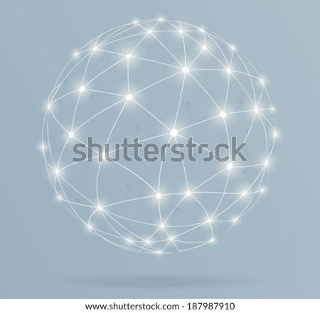 Network, global digital connections with glowing lines 