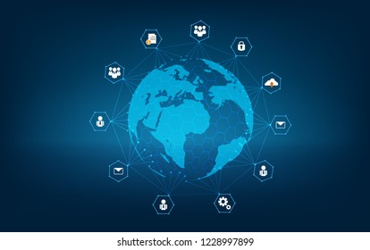network global Earth Communications network map of the world Blue map Dark blue background map world vector global logistics network