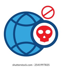 network globe with skull icon isolated on white background