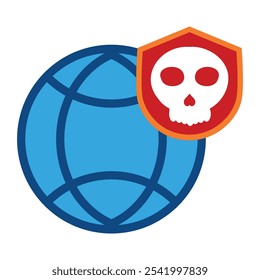 network globe with skull icon isolated on white background