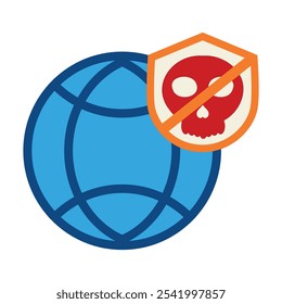 network globe with skull icon isolated on white background