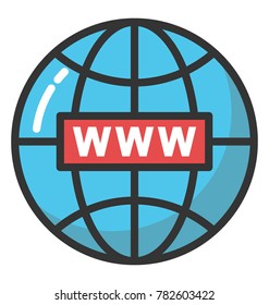 A network globe with www sign, concept of world wide web flat icon