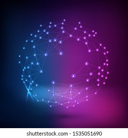 Network graph of connected nodes. Social media graph of users. Sphere cluster of communication links. Technology abstract background.