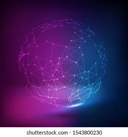 Network graph of connected nodes. Social media graph of users. Sphere cluster of communication links. Technology abstract background.