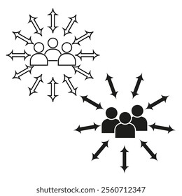 Network group icon. People connection symbol. Arrow flow vector. Black and white design.