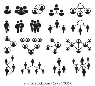 Network group icons. People in groups, community networks, business communication, conference or meeting, cloud connection icon vector set. Teamwork and partnership in global company