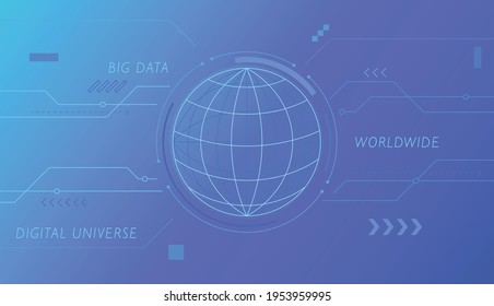 Plantilla de concepto de interfaz gráfica de usuario de red con Tierra sobre fondo azul oscuro. Plantilla de diseño de patrones simple.
