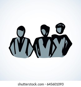 Network guys on white background. Simple web job emblem. Freehand outline black ink hand drawn picture logo sketchy in art retro scribble style pen on paper view with space for text