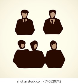 Network guys on white background. Simple web job emblem. Freehand outline black ink hand drawn picture logotype sketchy in art retro scribble style pen on paper view with space for text