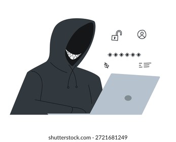 Hacking de rede, hacker com um laptop, crime cibernético