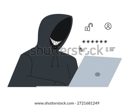 Network hacking, hacker with a laptop, cyber crime