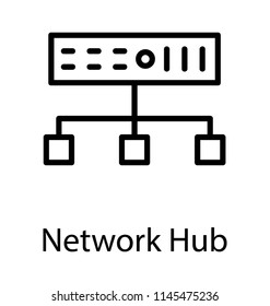 network hardware device for connecting multiple ethernet devices, network hub icon vector 