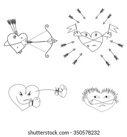 Network with hearts in the form of different emotional characters