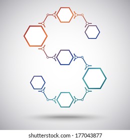 network of hexagonal cells connected in series s-shaped. gradient. vector graphics