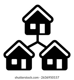 Network with home house solid icon, remote work concept. Vector graphics. Display and cottage building sign on white background, style mobile or design