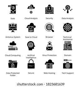 Network And Hosting Glyph Icons - Solid, Vectors