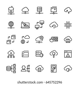 Network hosting icon set in line style.