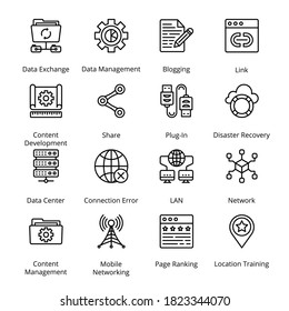 Network and Hosting Outline Icons - Stroked, Vectors