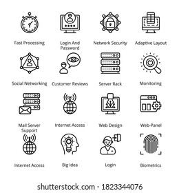 Netzwerk- und Hosting-Outline-Symbole - Stroke, Vektorgrafiken