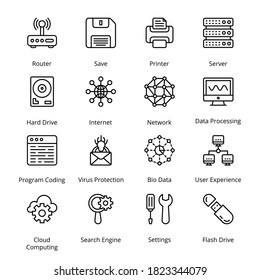 Network and Hosting Outline Icons - Stroked, Vectors