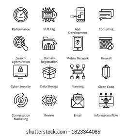 Network and Hosting Outline Icons - Stroked, Vectors