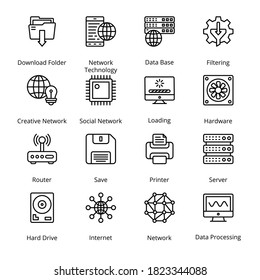 Network and Hosting Outline Icons - Stroked, Vectors