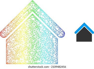 Network House Frame Icon With Spectrum Gradient. Vibrant Frame Network House Icon. Flat Carcass Created From House Icon And Intersected Lines.